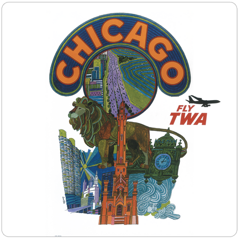 TWA Chicago Travel Poster Square Coaster