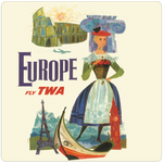 Fly TWA France Couture Original Travel Poster Square Coaster