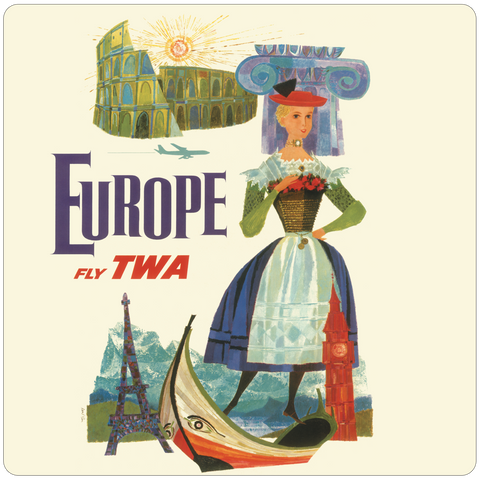 Fly TWA France Couture Original Travel Poster Square Coaster