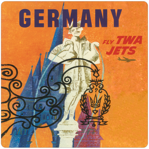 TWA Germany 1950's Travel Poster Square Coaster