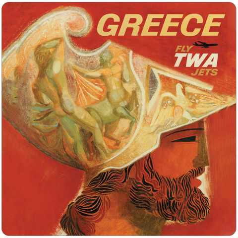 TWA Greece Travel Poster Square Coaster