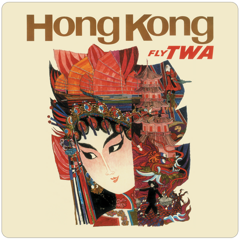 TWA Hong Kong Travel Poster Square Coaster