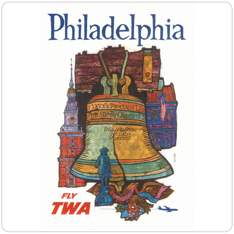 TWA Philadelphia Travel Poster Square Coaster