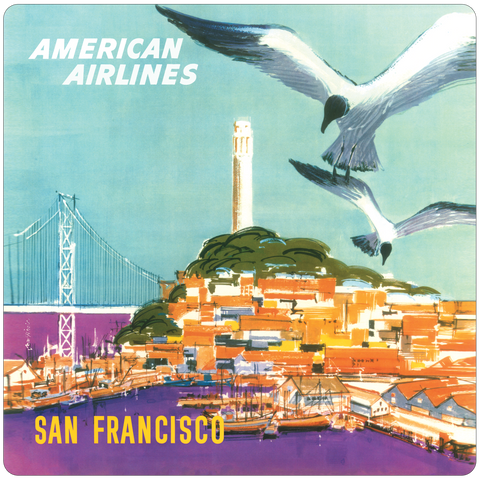 TWA San Francisco 1970's Travel Poster Square Coaster