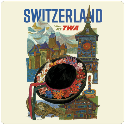 TWA Switzerland Travel Poster Square Coaster