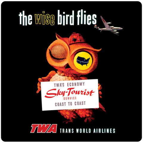 TWA 1950's Wise Owl Sky Tourist Travel Poster Square Coaster