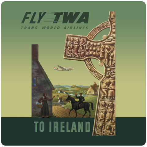 TWA 1950's Ireland Vintage Travel Poster Square Coaster