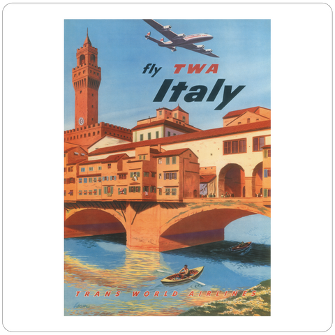 TWA Italy 1950's Travel Poster Square Coaster