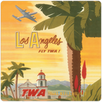 TWA 1956 Los Angeles Vintage Travel Poster Square Coaster