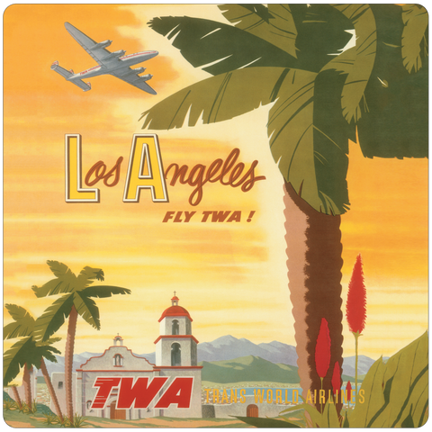 TWA 1956 Los Angeles Vintage Travel Poster Square Coaster
