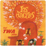 TWA 1959 Los Angeles Vintage Travel Poster Square Coaster