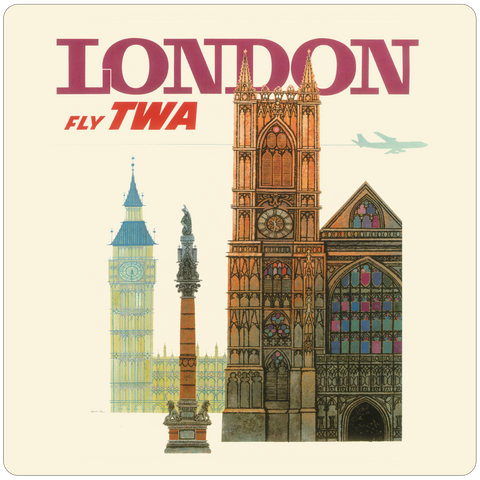 TWA 1960's London Big Ben Vintage Travel Poster Square Coaster