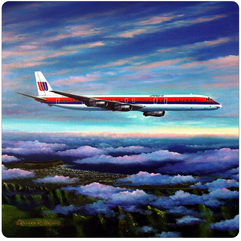 United Airlines DC8 Square Coaster by Rick Broome