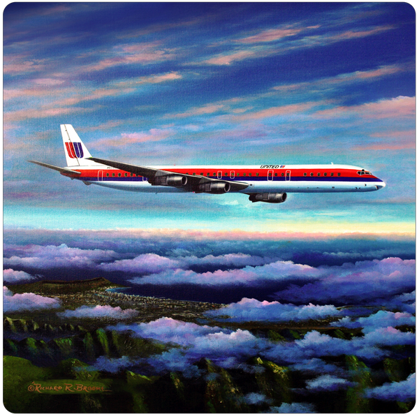 United Airlines DC8 Square Coaster by Rick Broome – Airline