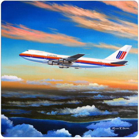 United Airlines 747 Square Coaster by Rick Broome