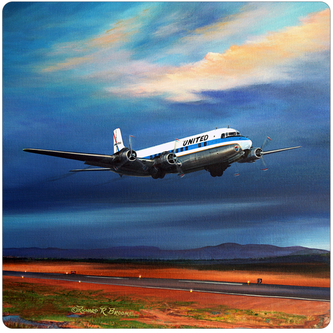 United Airlines DC6 Square Coaster by Rick Broome