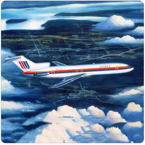 United Airlines 727 Tulip Livery Square Coaster by Rick Broome