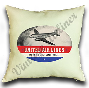United Airlines 1940's Bag Sticker Linen Pillow Case Cover