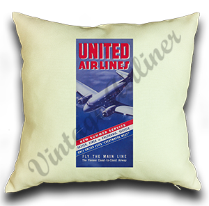 United Airlines 1940's Timetable Cover Linen Pillow Case Cover
