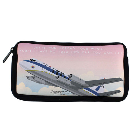 Vickers Viscount 745 "how far can you fly" United Airlines Travel Pouch