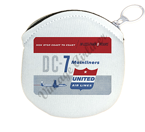 United Airlines 1950's DC-7 Mainliner Bag Sticker Round Coin Purse
