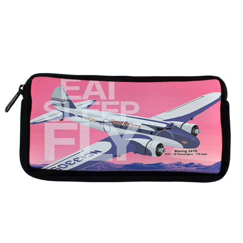 United Air Lines Eat Sleep Fly Boeing 247D Travel Pouch
