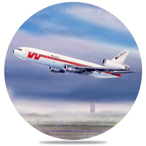 Western Airlines DC10 Square Round Coaster by Rick Broome