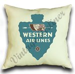 Western Airlines 1940's Vintage Bag Sticker Linen Pillow Case Cover