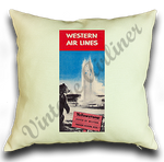 Western Airlines 1950's Timetable Cover Linen Pillow Case Cover